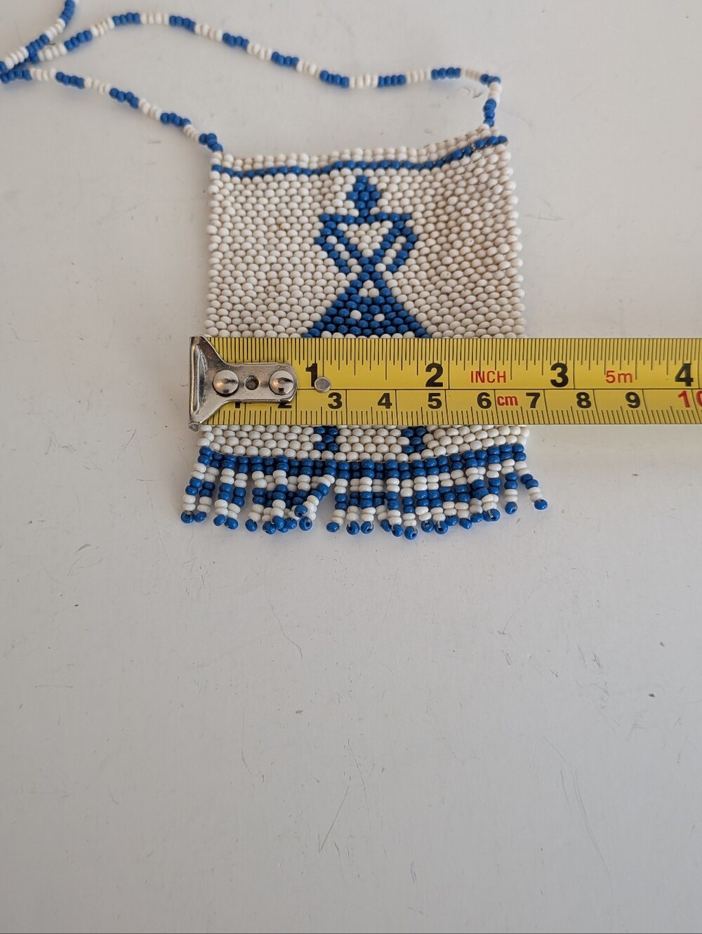 Vintage Tribal seed bead woven Dancer pendant necklace Fringed Edge - Picture 5 of 6